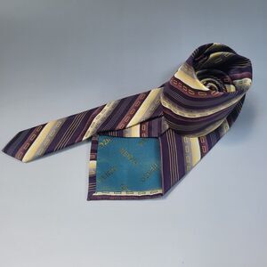 Renzo mens purple beige yellow tie 64in long polyester